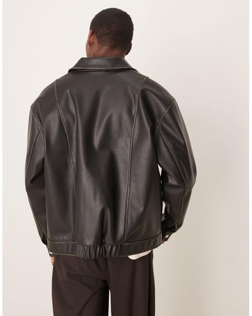 ASOS Gray Premium Faux Leather Harrington Jacket for men