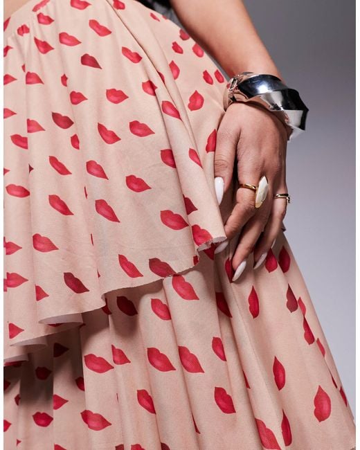 AFRM Pink Jace Ruffle Maxi Skirt