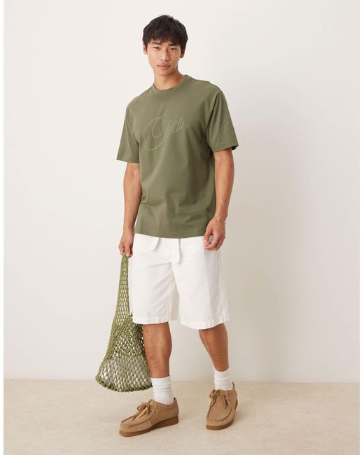 ASOS Green Relaxed Fit T-shirt With Script Print Detail for men