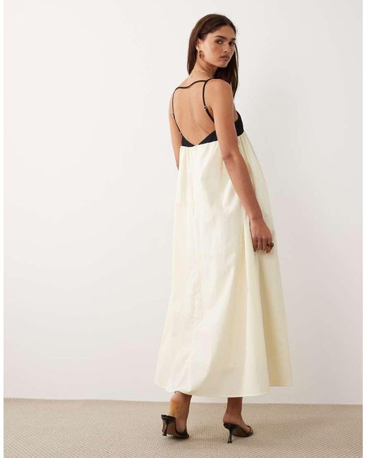 BRONZE SNAKE Natural Marianne Contrast Smock Strap Maxi Dress