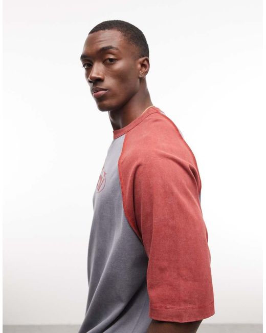 ASOS Red Heavyweight Oversized T-shirt With Text Graphic for men