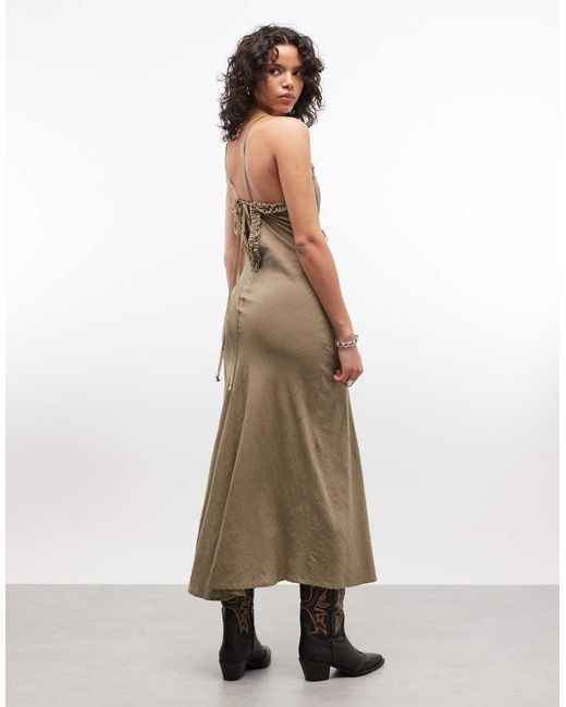 ASOS Natural Deep Plunge Cami Maxi Sundress With Ruffle Trims