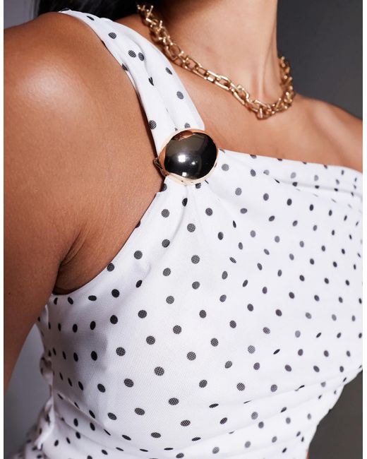Top en tulle à pois avec manches asymétriques River Island en coloris White