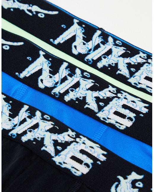 Nike Blue Dri-fit Essential Microfibre Trunks 3 Pack for men