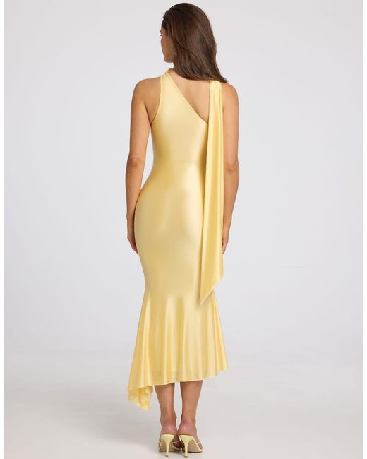 Oh Polly Natural Satin Asymmetric Scarf Detail Midi Dress