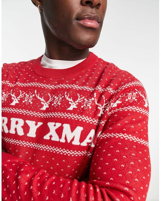 Jack & Jones Originals Christmas Fairisle Sweater in Red for Men | Lyst