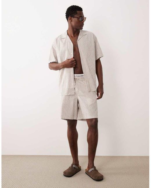 Jack & Jones Natural Revere Collar Seersucker Co-ord Shirt for men