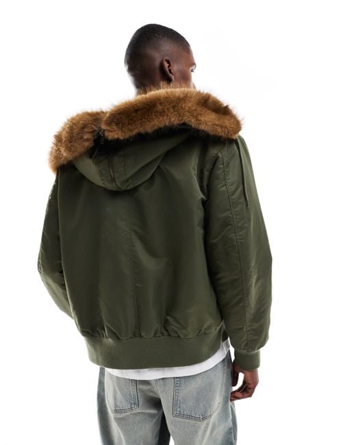 ASOS Green Oversized Ma1 Bomber Jacket With Faux Fur Hood for men