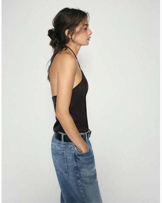 Pull&Bear Blue Satin Halter Top