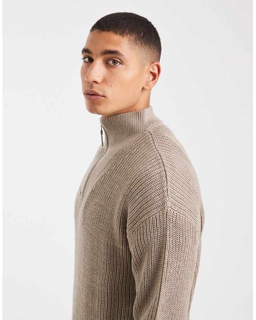 New Look Natural Fisherman Knit 1/4 Zip Jumper for men