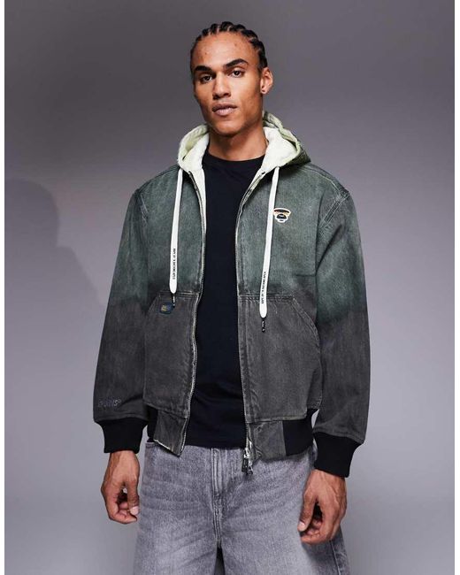Aape By A Bathing Ape Gray Aape By A Bathing Ape Zip Thorugh Hooded Worker Jacket for men