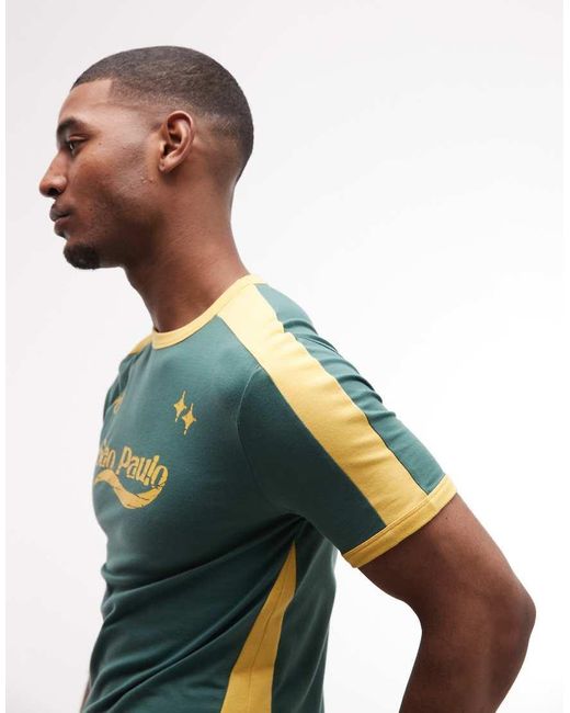 ASOS Green Muscle Cut And Sew T-shirt With Football Graphic for men