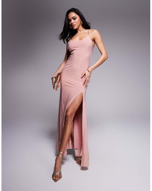 ASOS Pink Sleeveless With Strappy Open Back With Bead Detail Maxi Dress