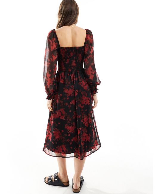 Robe mi-longue style corset à liens - rouge fleuri Miss Selfridge en coloris Red