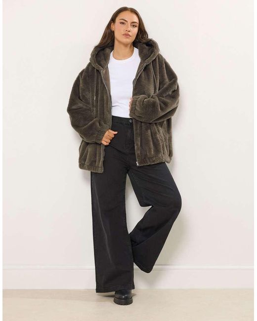 Yours Clothing Brown Faux Fur Hooded Jacket