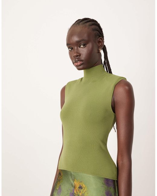 ARRANGE Green Knit Drop Waist Midi Dress With Satin Skirt
