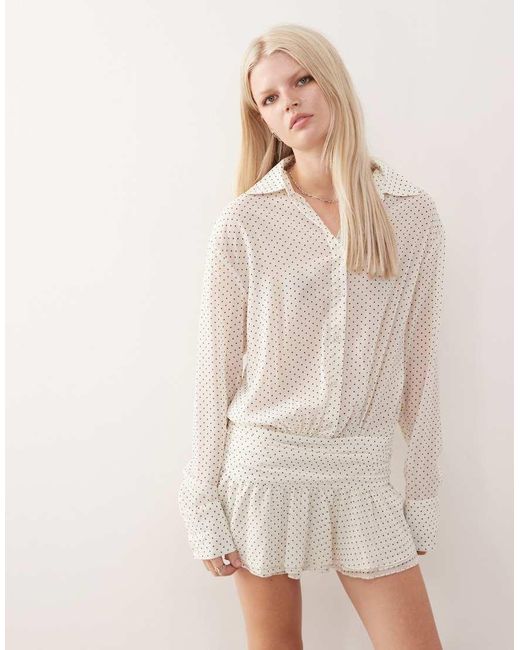 Lioness Natural Button Front Cinched Waistband Mini Shirt Dress