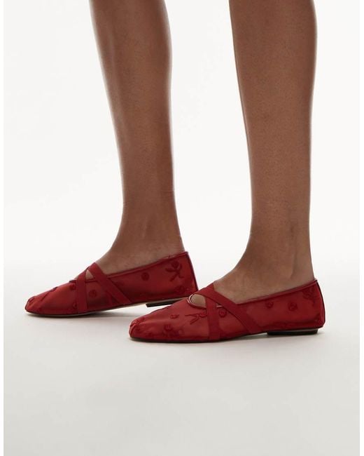 Mango Brown Mesh Floral Detail Ballet Pump