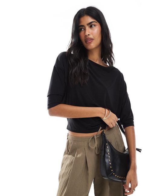 Miss Selfridge Black Soft Touch Open Back Batwing Top