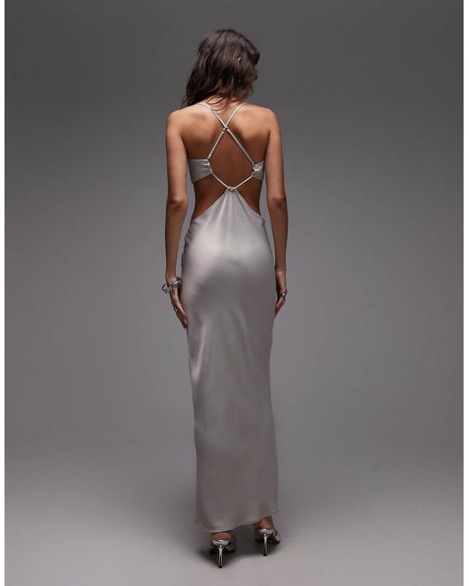 ASOS Gray Satin Cut Out Maxi Dress