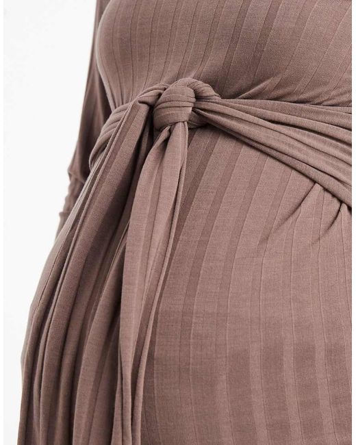 Mama.licious Brown Mamalicious Maternity Tie Detail Long Sleeve Ribbed Top Co-ord