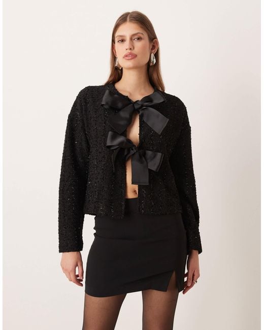 Vila Black Bow Front Woven Top
