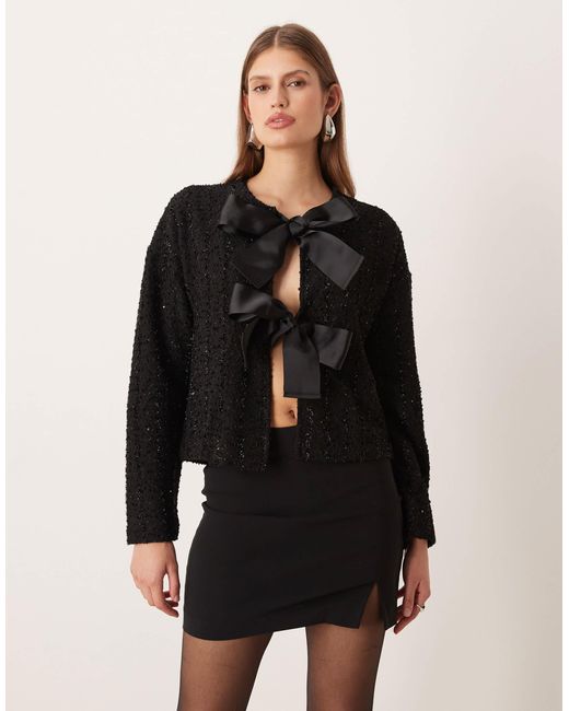 Vila Black Bow Front Woven Top