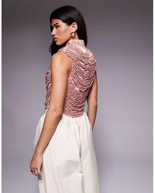 ASOS Pink High Neck Beaded Top