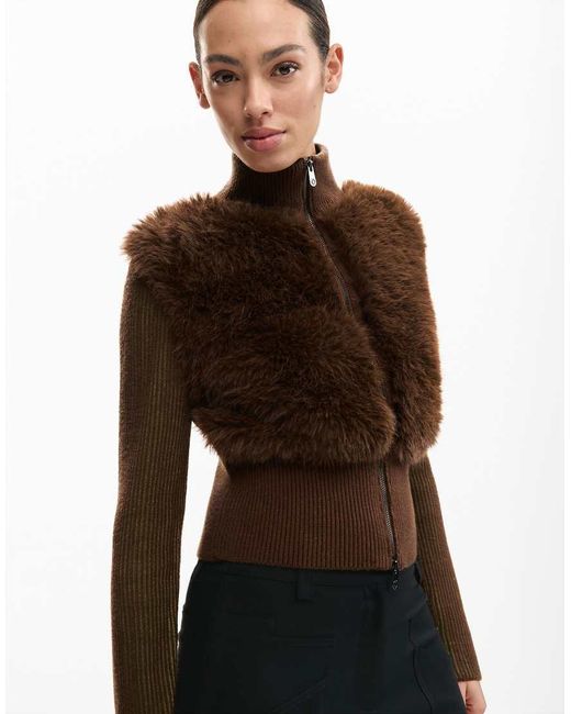 Desigual Brown Chocolate Knit Jacket