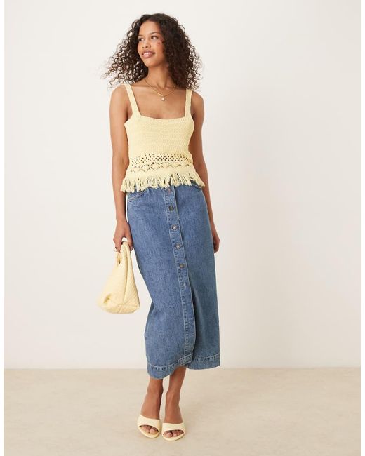 ASOS Blue Knitted Crochet Top With Fringing