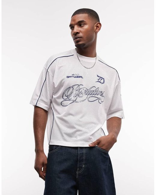 ASOS White Boxy Oversized Drop Shoulder T-shirt With Football Graphic for men