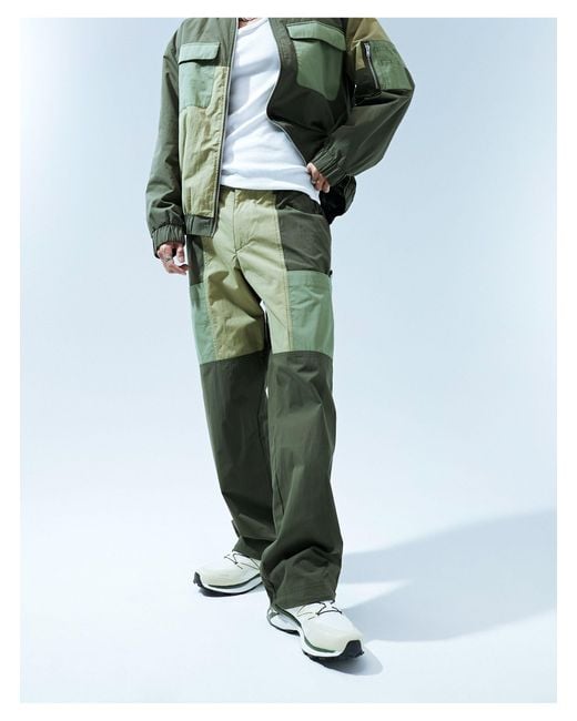 Pantalon cargo d'ensemble coupe baggy en nylon avec empiècements contrastants - kaki ASOS pour homme en coloris Green