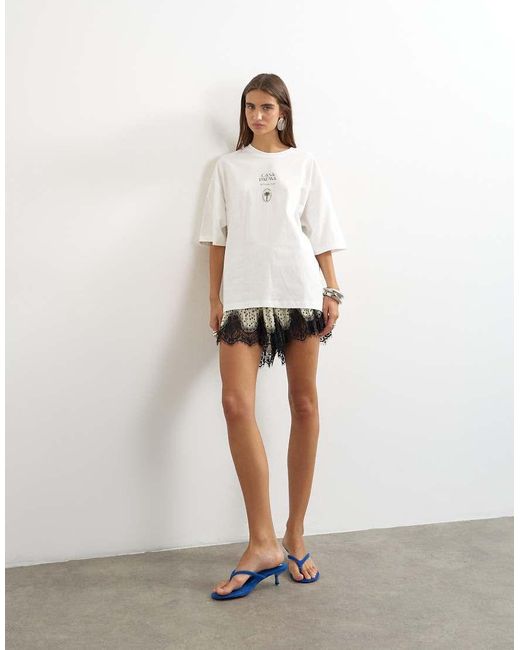 TOPSHOP White 'casa Pal'ma' Graphic Oversized T-shirt