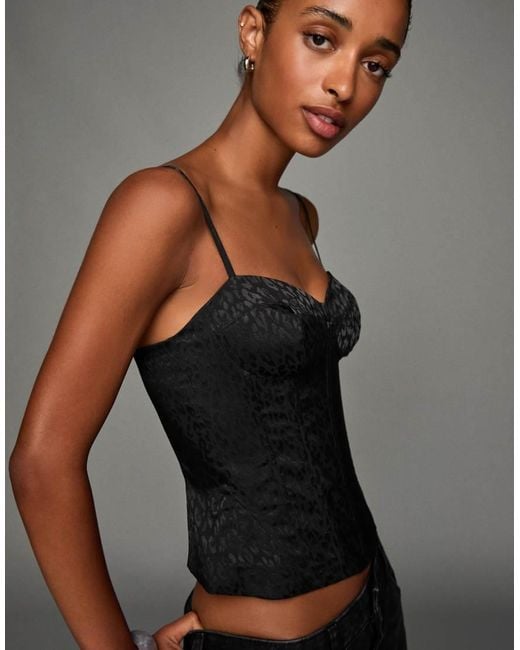 Bershka Black Jacquard Corset Top