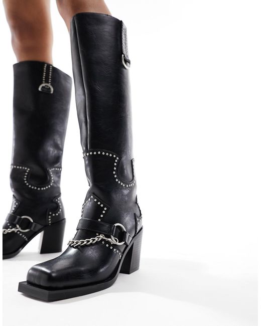 Public Desire White Nashville Knee Boot With Hardware