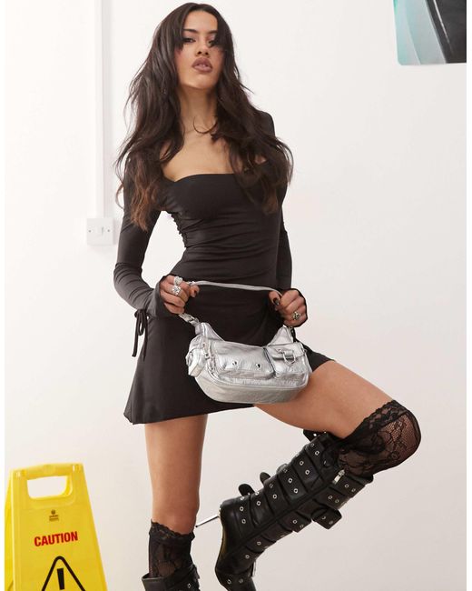 Princess Polly White Double Layered Slinky Square Neck Bow Tie Sleeve Detail Mini Dress