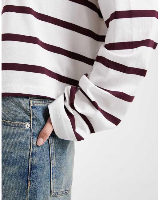 ASOS Blue Long Sleeve Boxy Cropped T-shirt