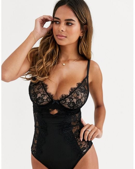 Figleaves Black Pulse Fuller Bust Eyelash Lace Cut-out Quarter Cup Body