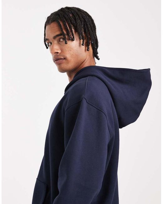 ASOS Blue Essential Relaxed Fit Zip Through Hoodie for men