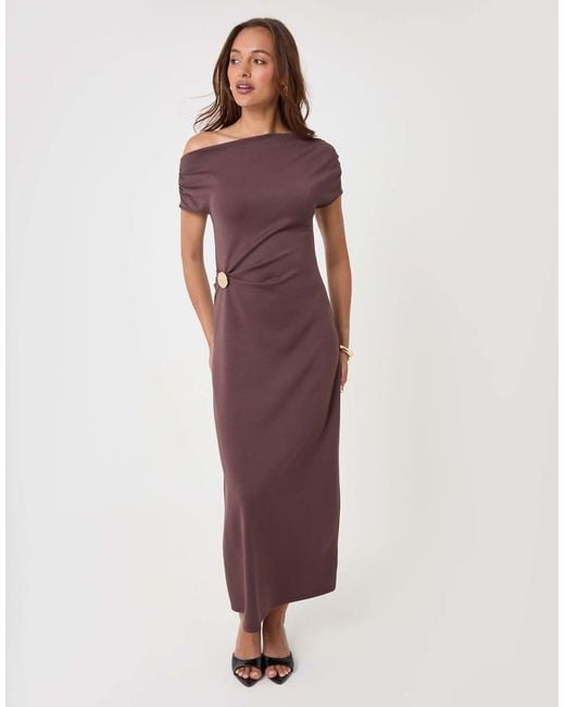 Threadbare Purple Off Shoulder Draped Jersey Maxi Dress