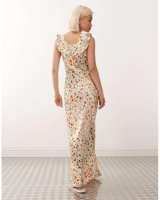 Reclaimed Vintage Natural Maxi Tea Dress With Frill Neck