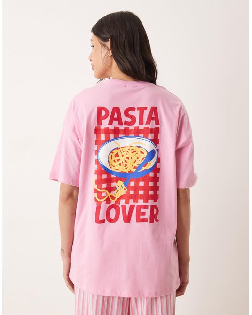 ASOS Pink Asos Design Tall Oversized Tee And Woven Wide Leg Pants Pajama Set
