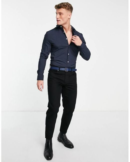 ASOS Blue Stretch Slim Fit Work Shirt for men