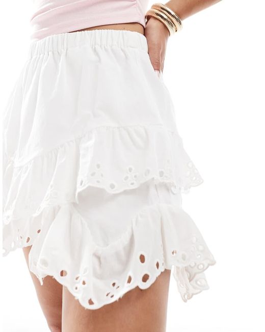 Object White Tiered Broderie Mini Skort