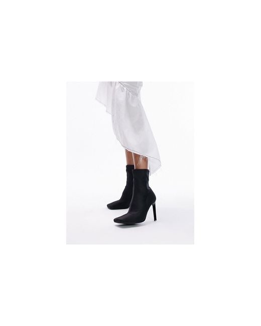 TOPSHOP Wide Fit Tia High Heeled Sock Boot in Black | Lyst