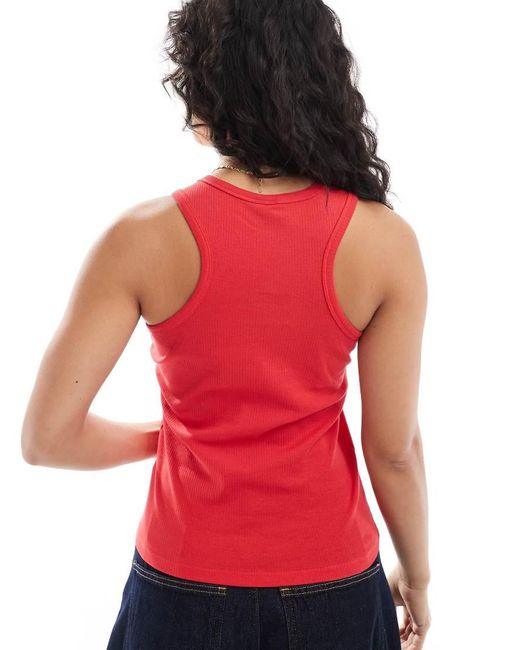Pieces Red Ribbed Racer Neck Top