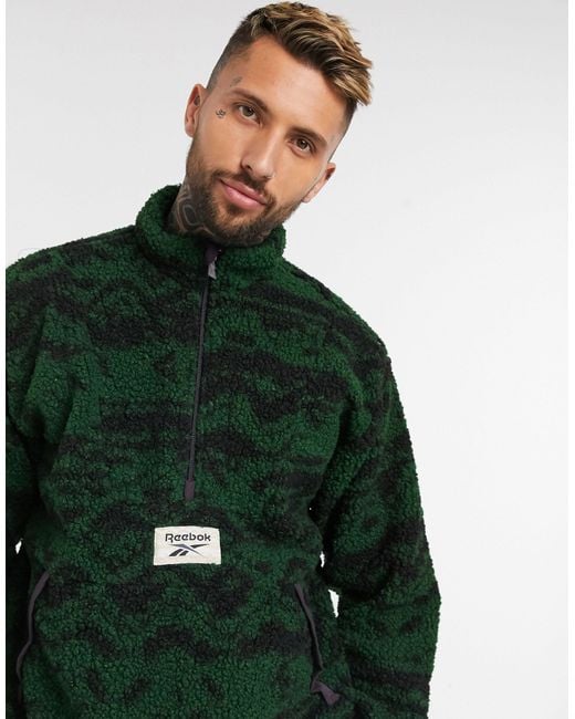 Reebok Green Classics Printed Half Zip Fleece Jacket for men