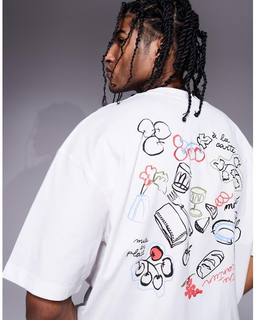 Camiseta Blanca Extragrande Con Estampado Gráfico Veraniego De ASOS de hombre de color White