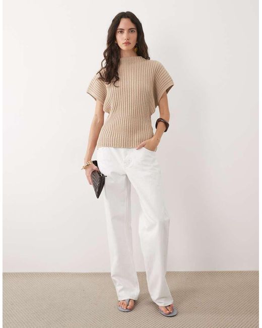 ASOS Natural Knitted Cinched Pleated Top