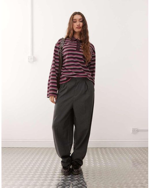 Polo Stile Rugby Oversize A Maniche Lunghe Bordeaux A Righe Color Prugna di Monki in Red